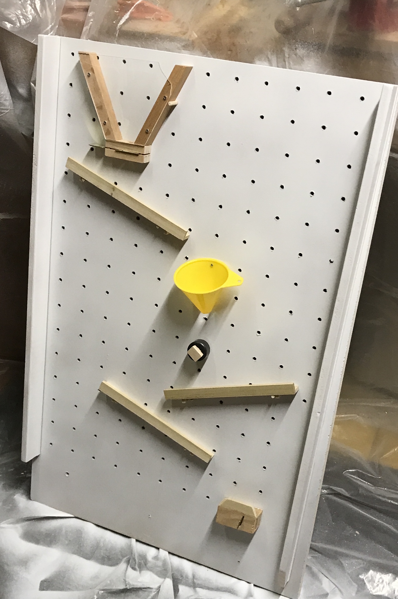 The marble run set up for a test run